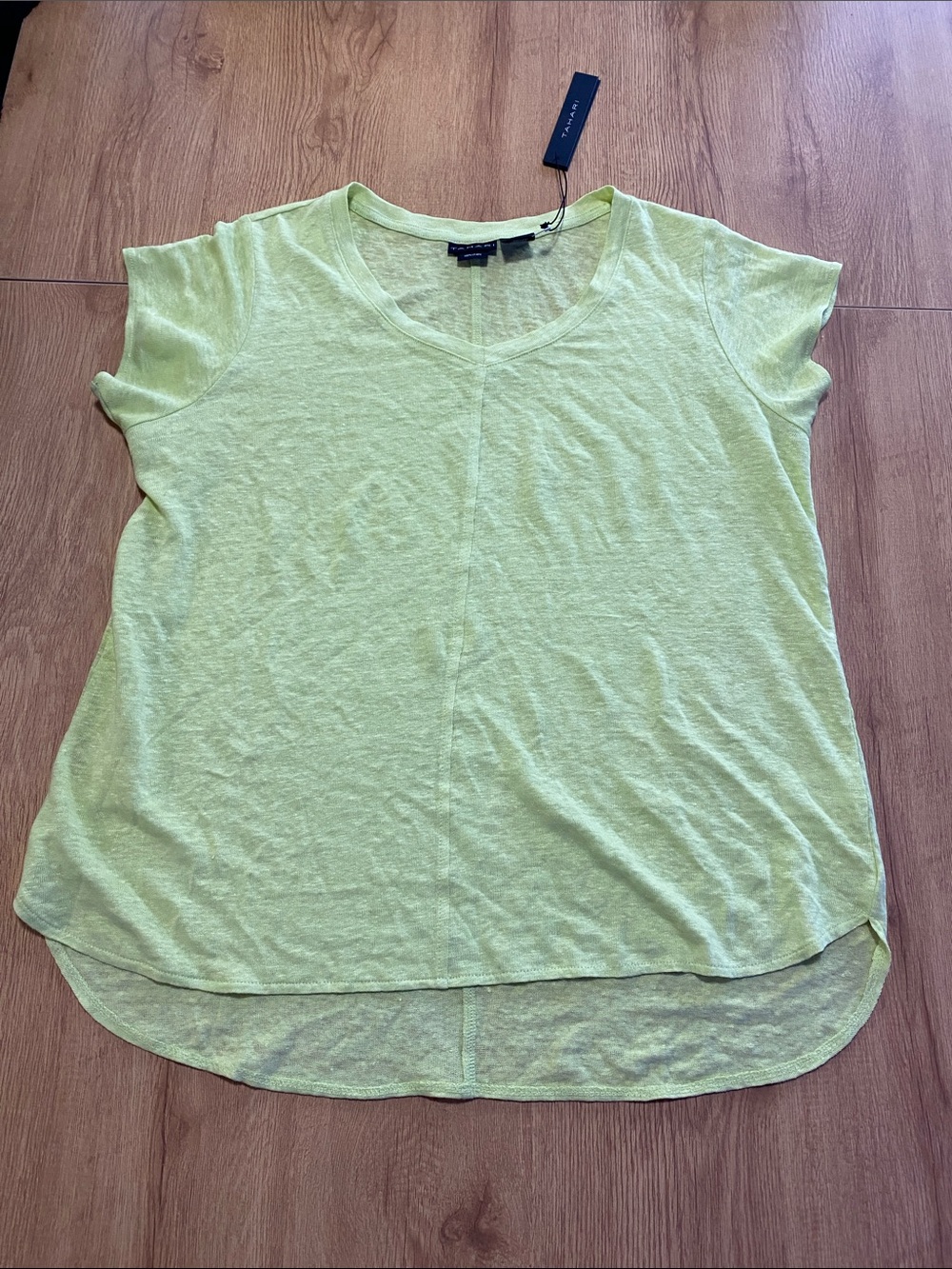 Tahari Lime Green V-Neck Short Sleeve Tee